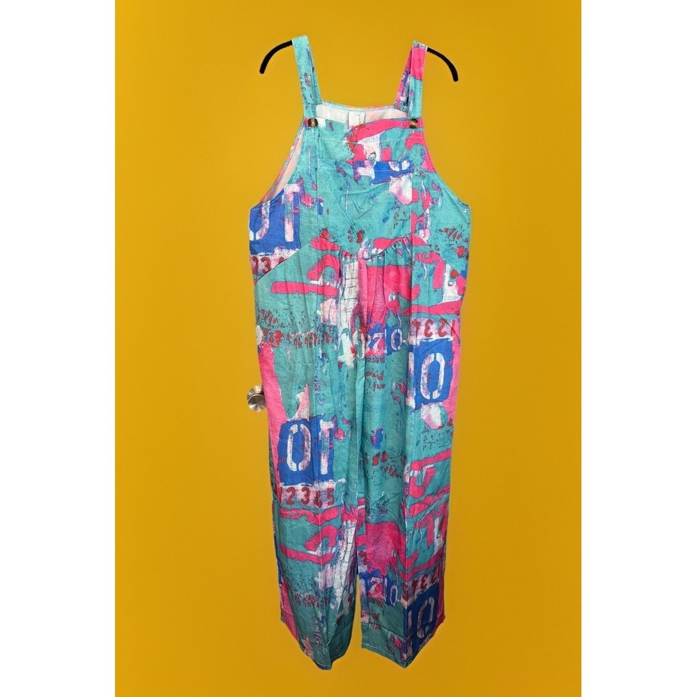 Vibrant Abstract Cobalt Pink Bohemian WideLeg Romper Pockets XXL CottageCore
